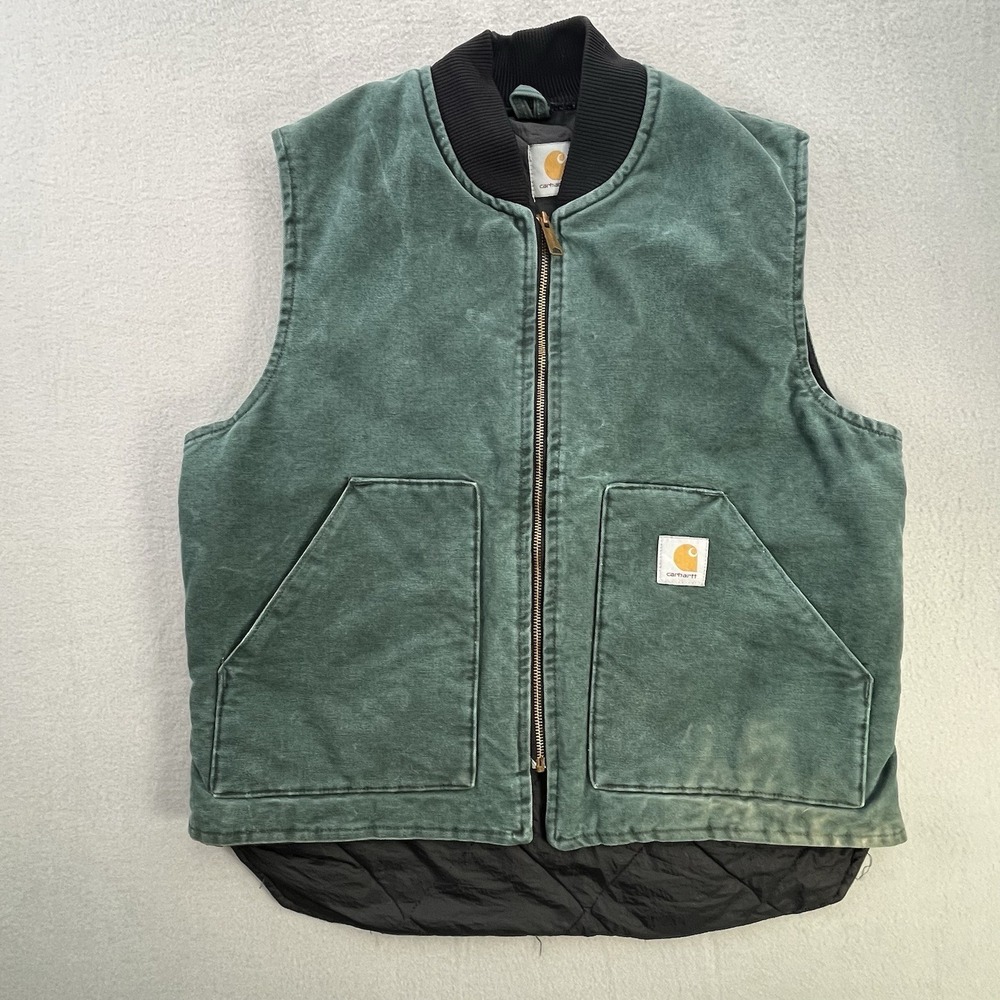 Vintage Carhartt Vest V02 HTG Men's Medium Arctic Quilt-Lined Duck Work Green